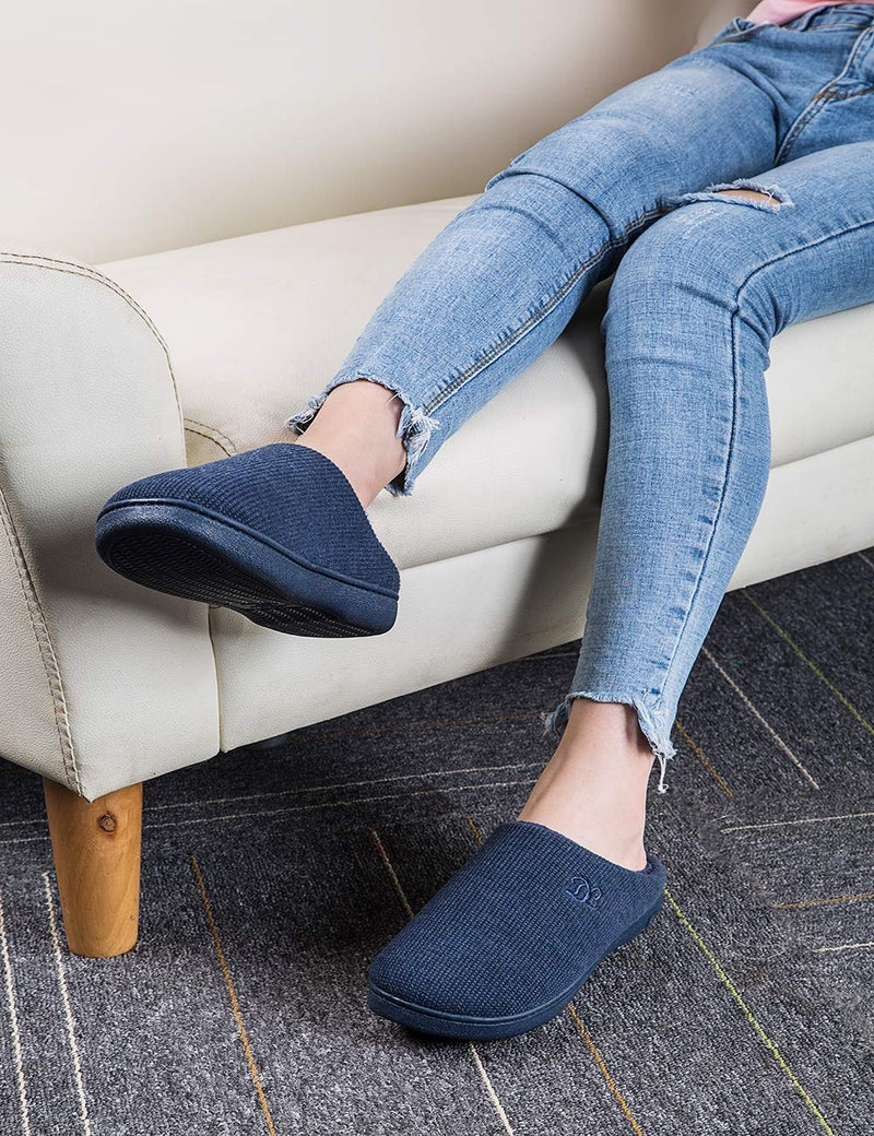 DL Womens Memory Foam Slippers, Cozy Slip on House Slippers For Women Indoor Outdoor, Comfy Women's Bedroom Slippers Warm Soft Flannel Lining Home Slippers Size 11-12 Navy - Image 5